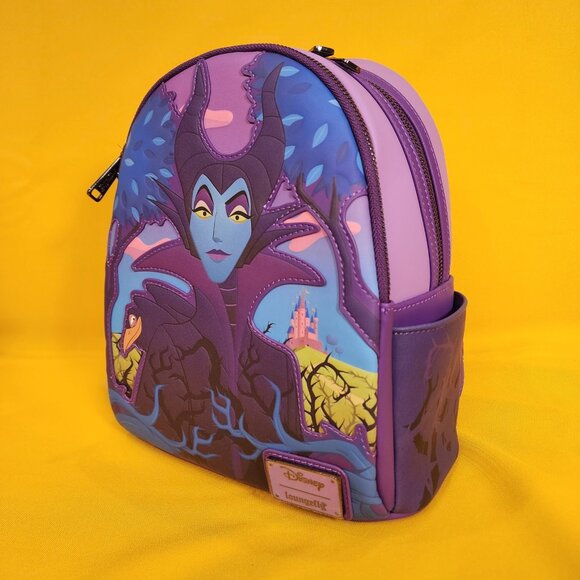 Loungefly Disney Villains Sleeping Beauty Maleficent Crow Layered Mini Backpack - Picture 9 of 11
